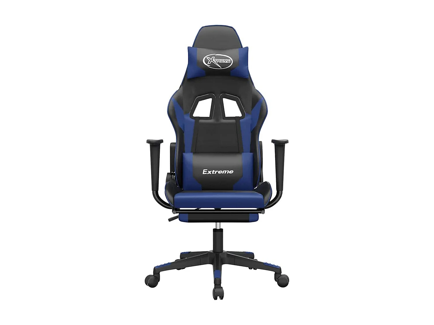 Silla gaming de masaje y reposapiés cuero sintético negro azul