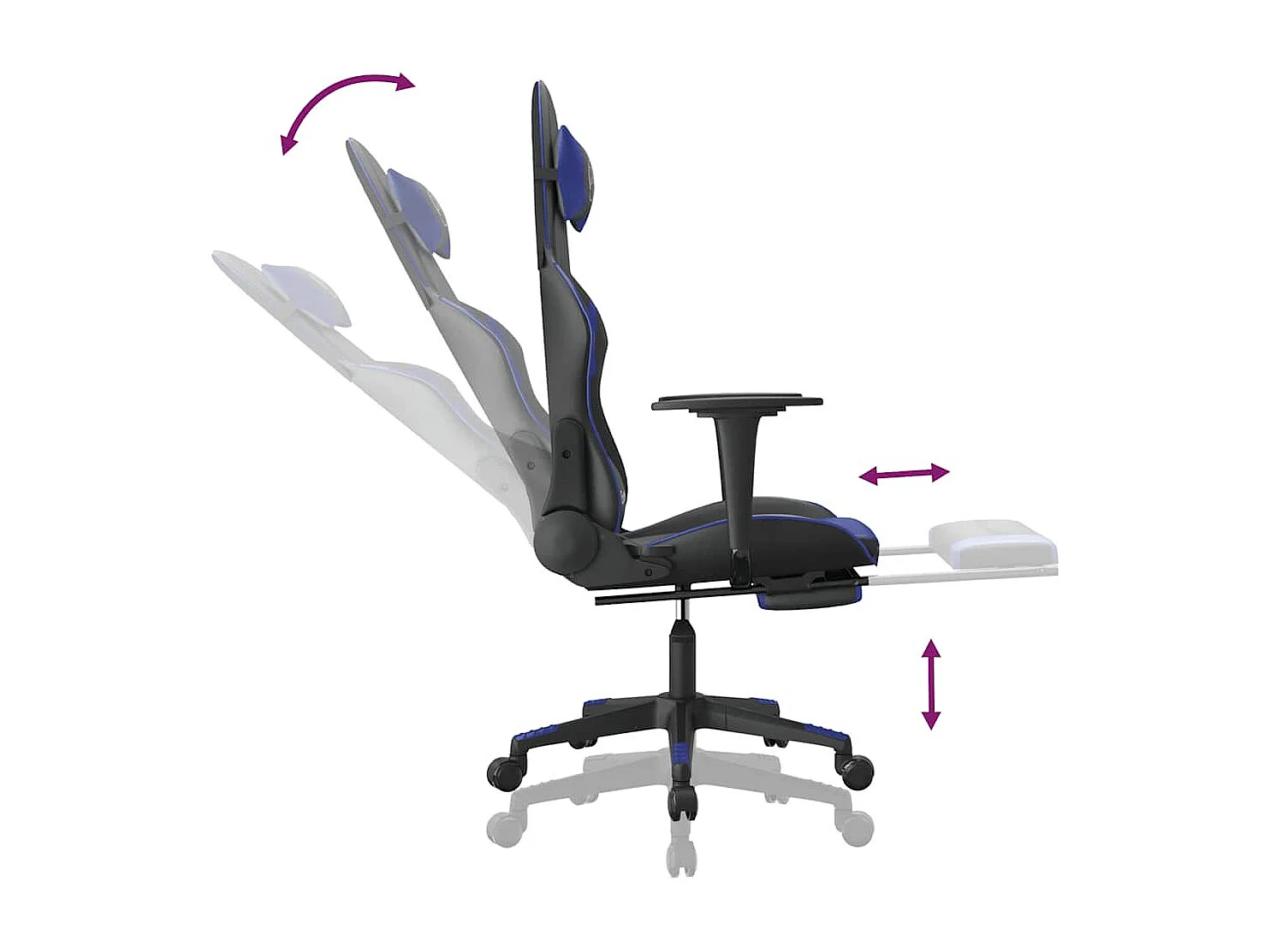 Chaise de jeu de massage et repose-pied Noir et bleu Similicuir