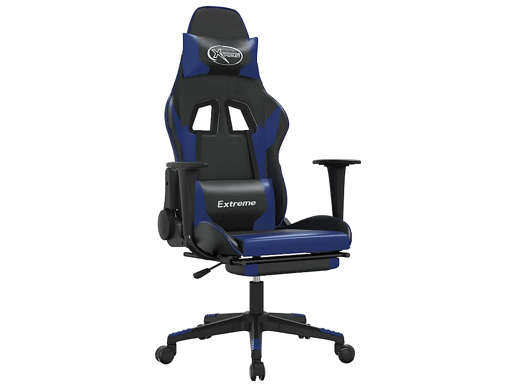 Chaise de jeu de massage et repose-pied Noir et bleu Similicuir