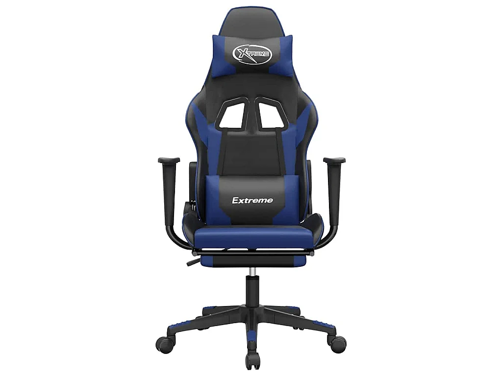 Chaise de jeu de massage et repose-pied Noir et bleu Similicuir