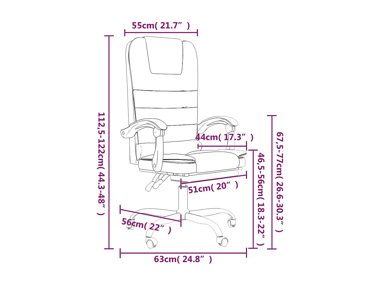 Silla de oficina reclinable masaje cuero sintético rosa