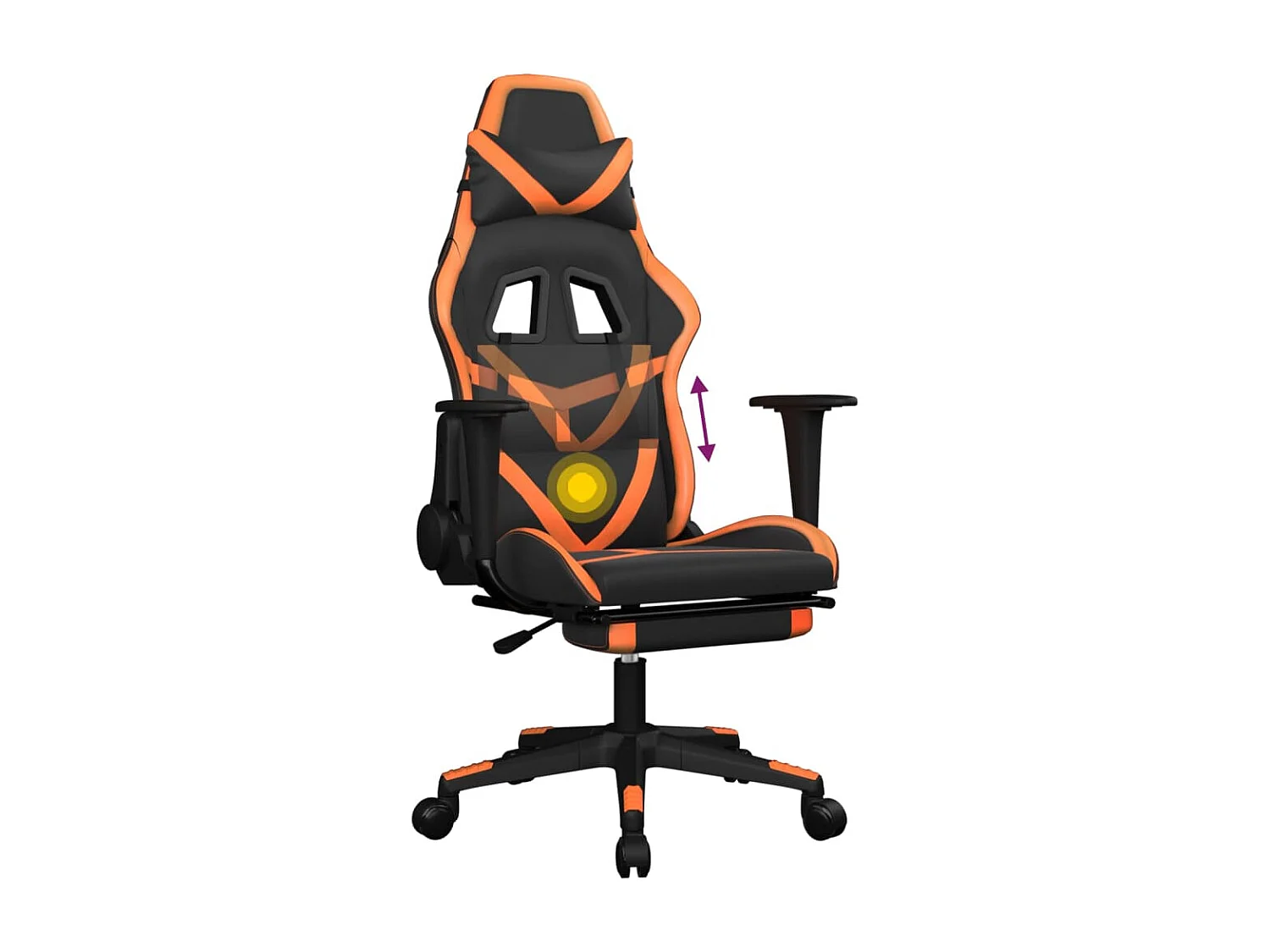 Sedia Gaming Massaggio Poggiapiedi Nero e Arancione Similpelle