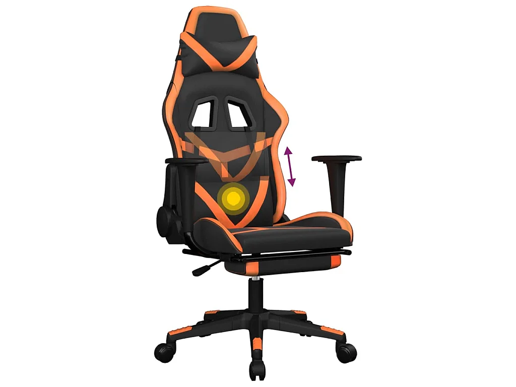 Sedia Gaming Massaggio Poggiapiedi Nero e Arancione Similpelle