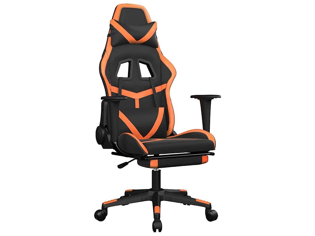 Chaise de jeu de massage et repose-pied Noir&Orange Similicuir