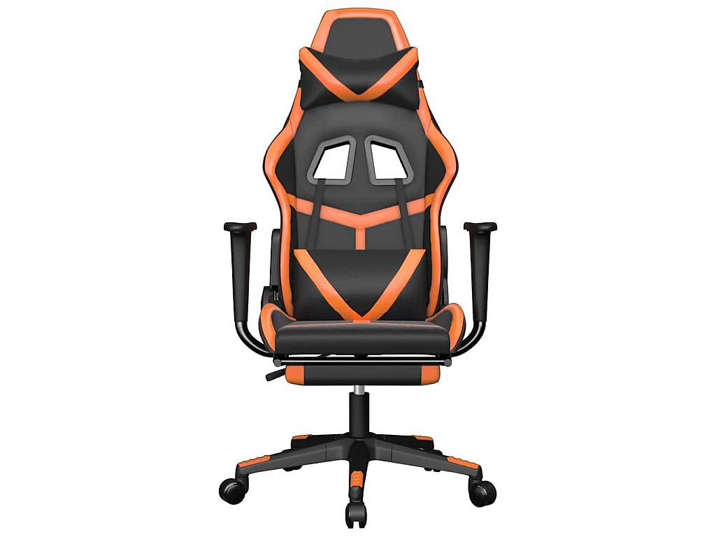 Chaise de jeu de massage et repose-pied Noir&Orange Similicuir