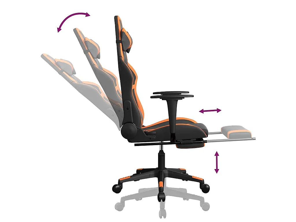 Chaise de jeu de massage et repose-pied Noir&Orange Similicuir