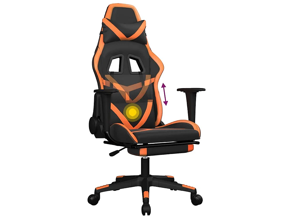 Chaise de jeu de massage et repose-pied Noir&Orange Similicuir