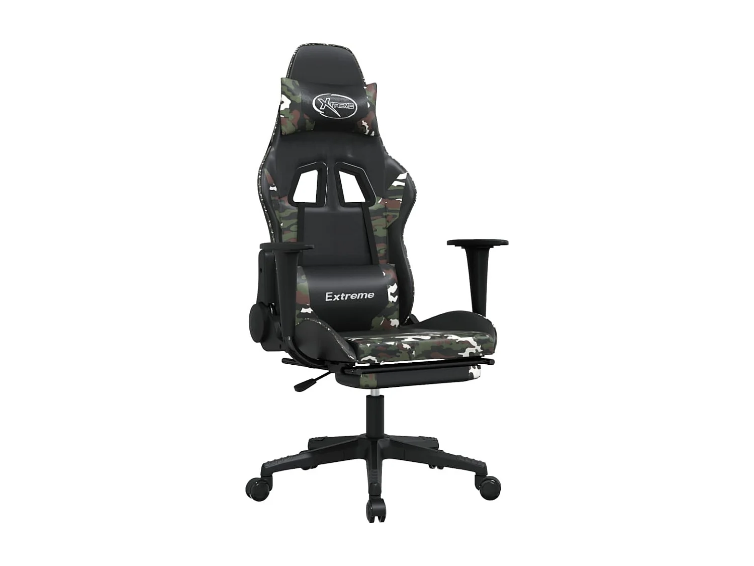Silla gaming con reposapiés cuero sintético negro camuflaje