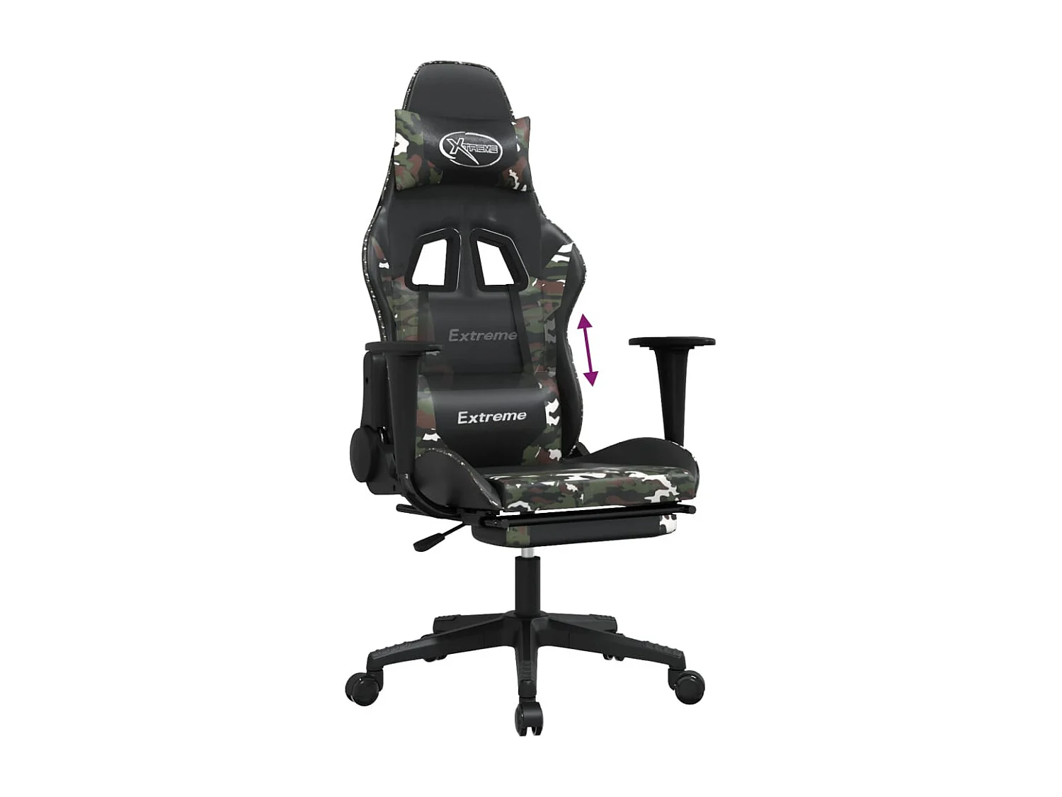 Silla gaming con reposapiés cuero sintético negro camuflaje