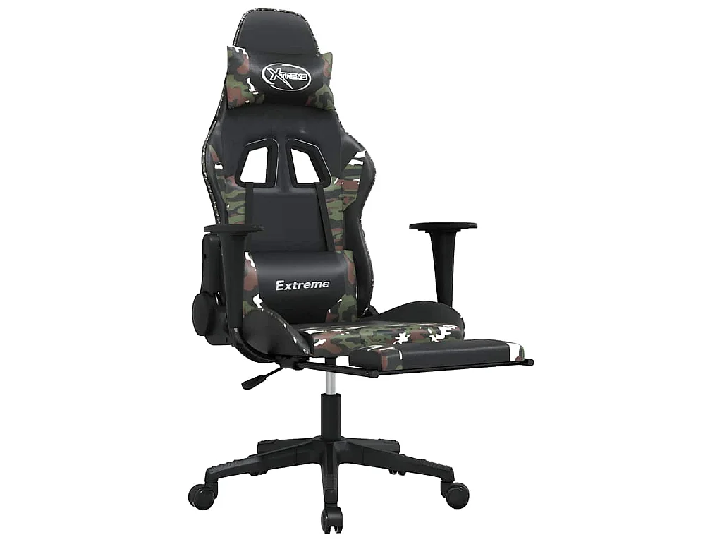 Chaise de jeu avec repose-pied Noir et camouflage Similicuir