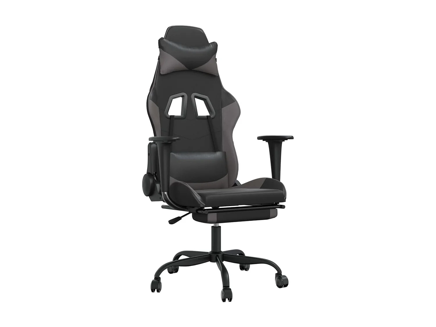 Chaise de jeu de massage avec repose-pied Noir&Gris Similicuir