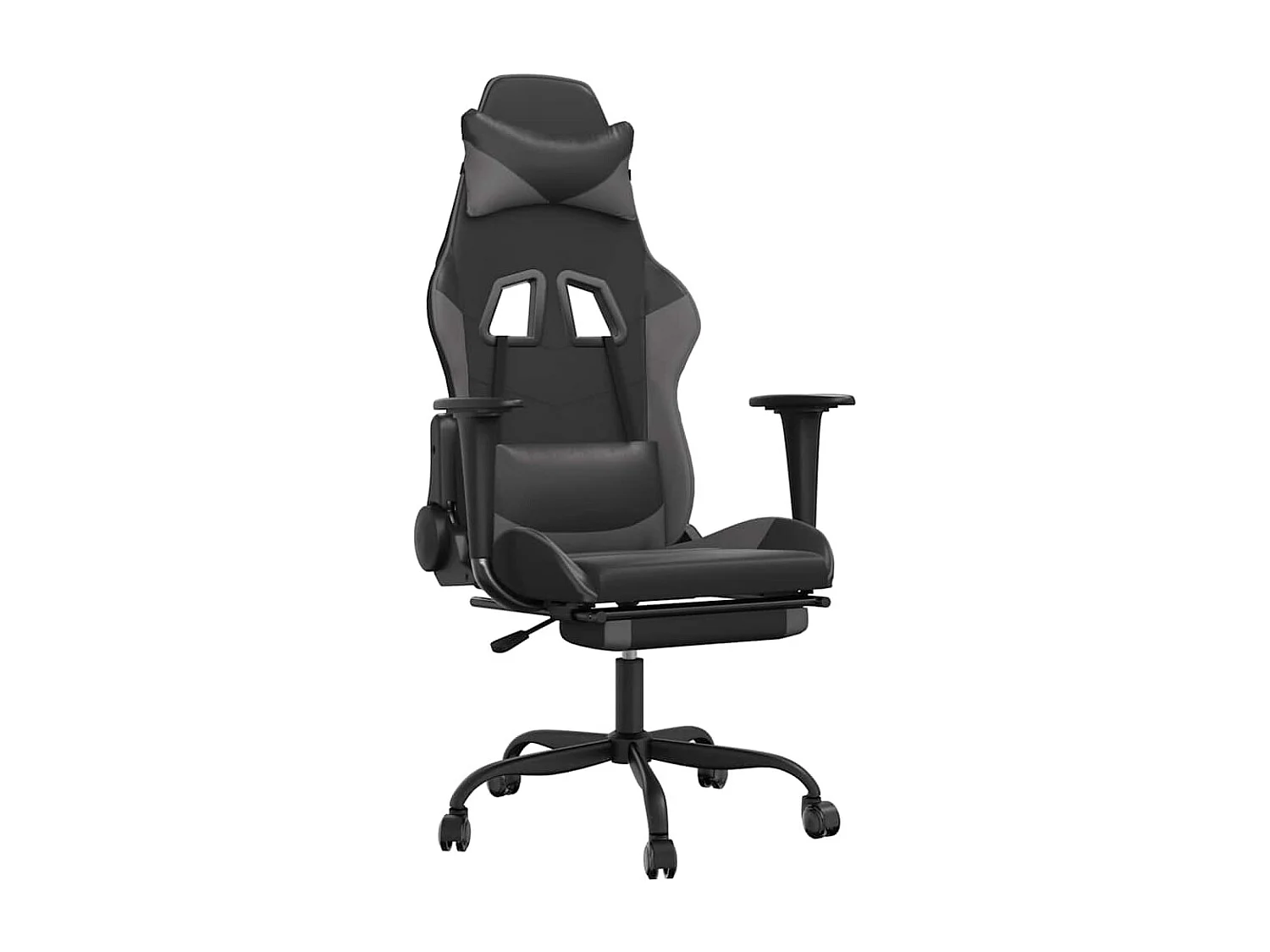 Chaise de jeu de massage avec repose-pied Noir&Gris Similicuir