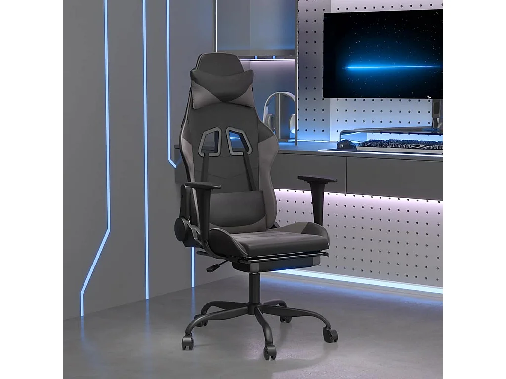 Chaise de jeu de massage avec repose-pied Noir&Gris Similicuir