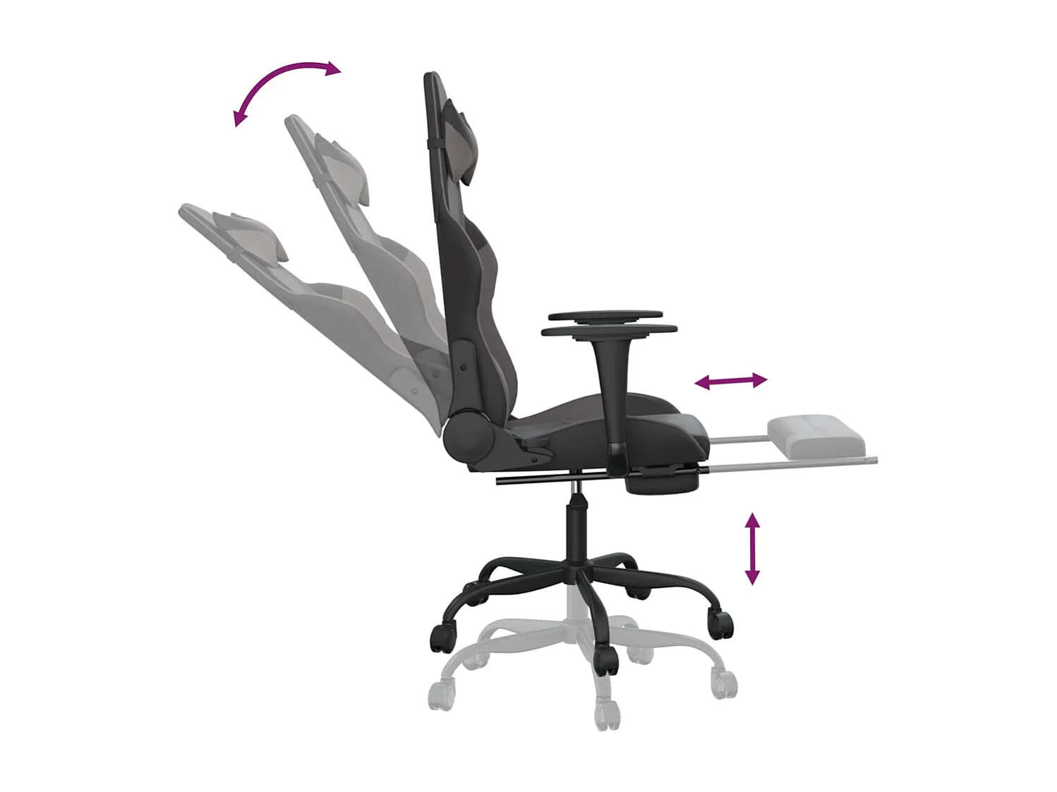 Chaise de jeu de massage avec repose-pied Noir&Gris Similicuir