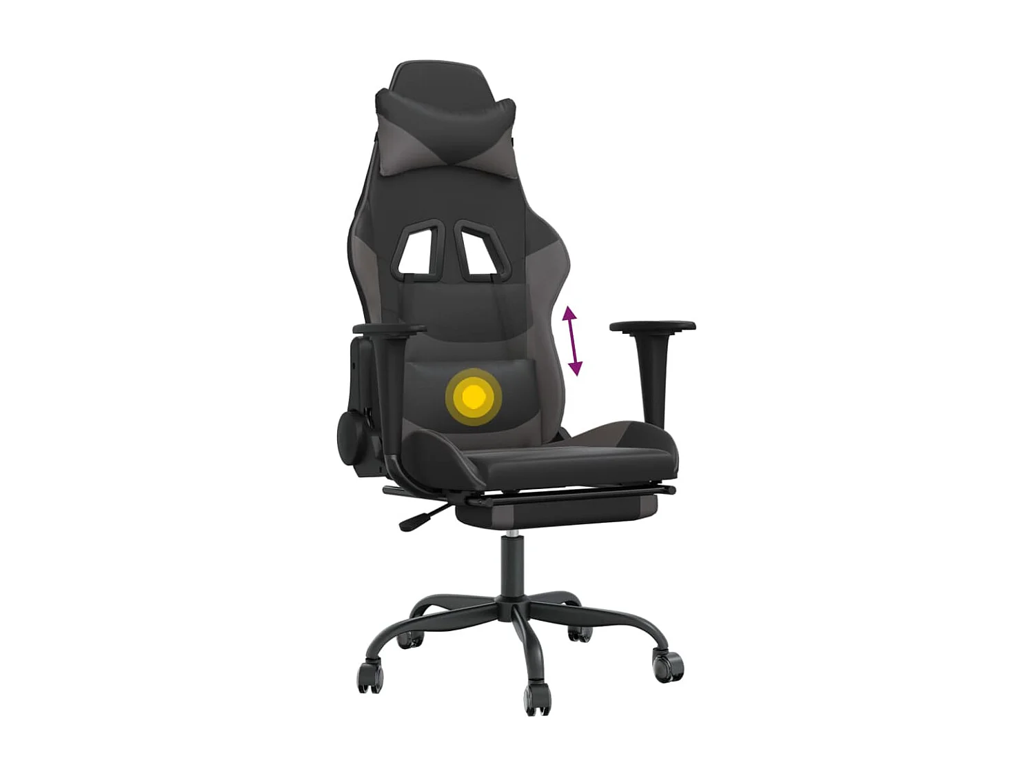 Chaise de jeu de massage avec repose-pied Noir&Gris Similicuir