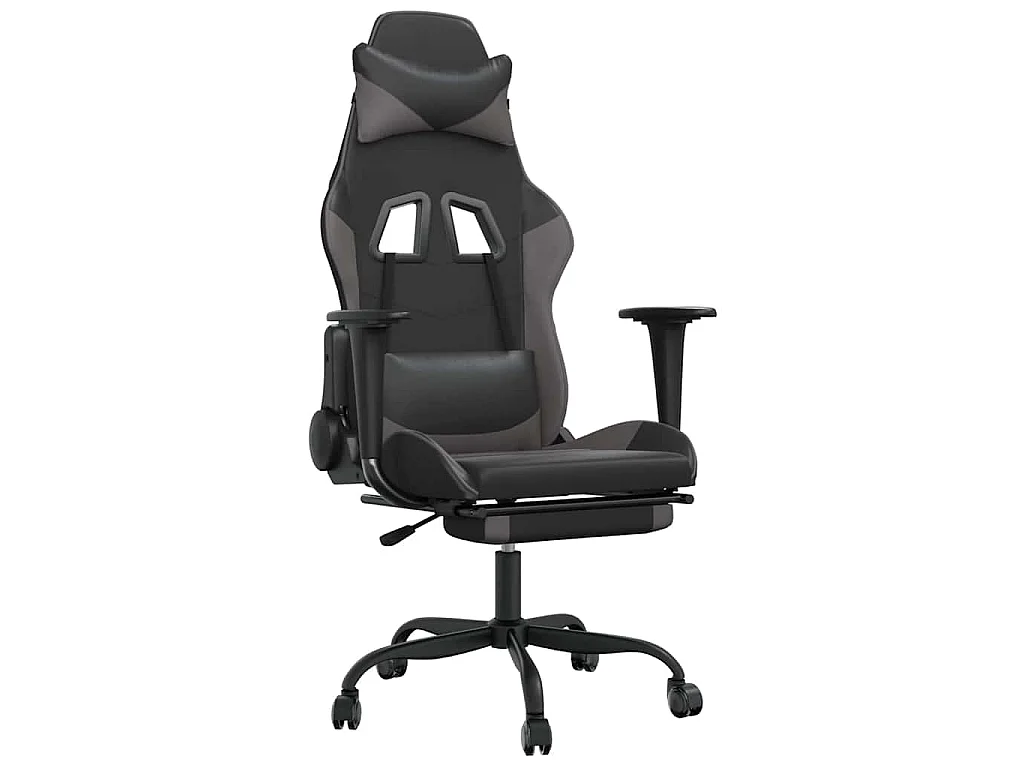 Chaise de jeu de massage avec repose-pied Noir&Gris Similicuir