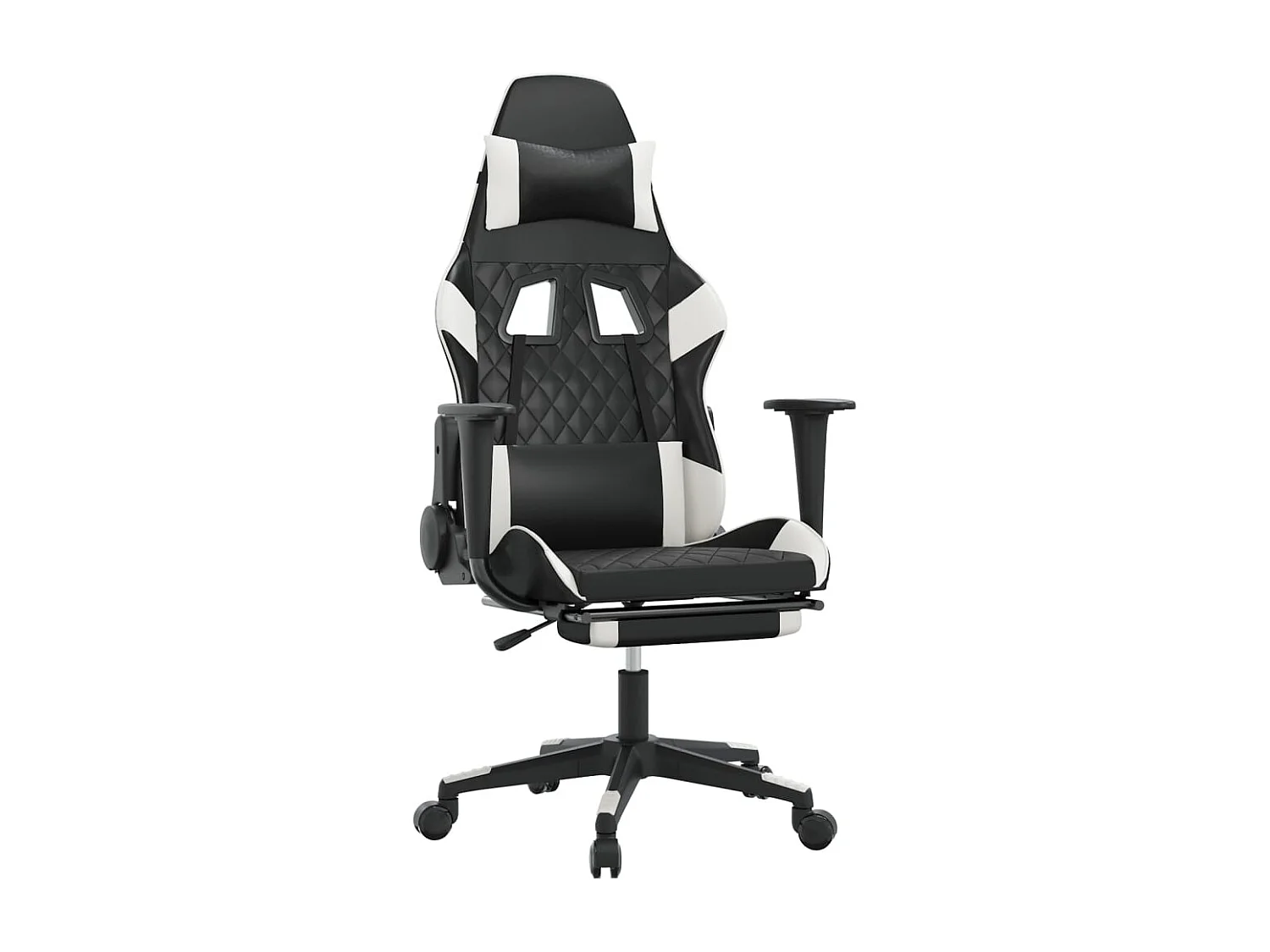 Silla gaming con reposapiés cuero sintético negro blanco