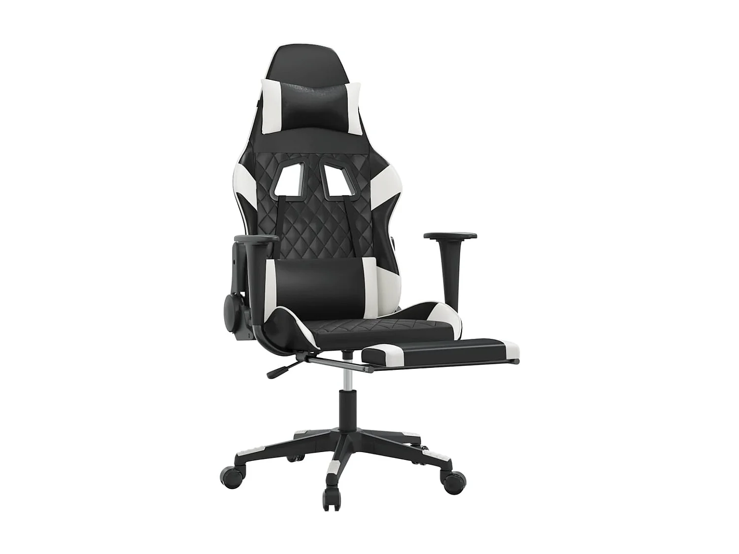 Silla gaming con reposapiés cuero sintético negro blanco