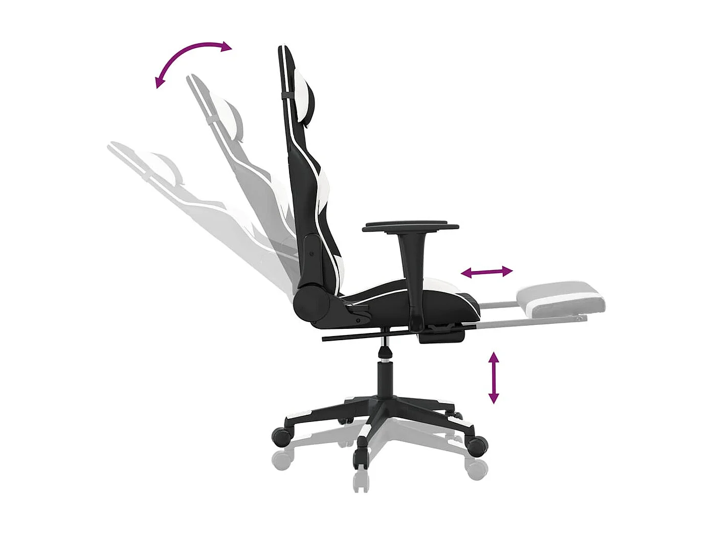 Chaise de jeu avec repose-pied Noir et blanc Similicuir