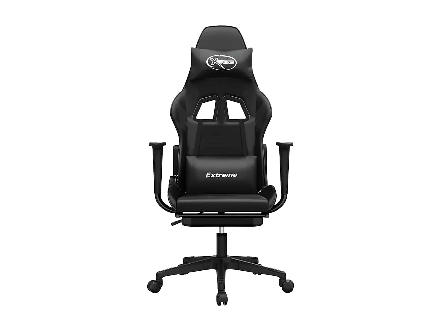 Cadeira gaming massagens c/ apoio pés couro artif. preto