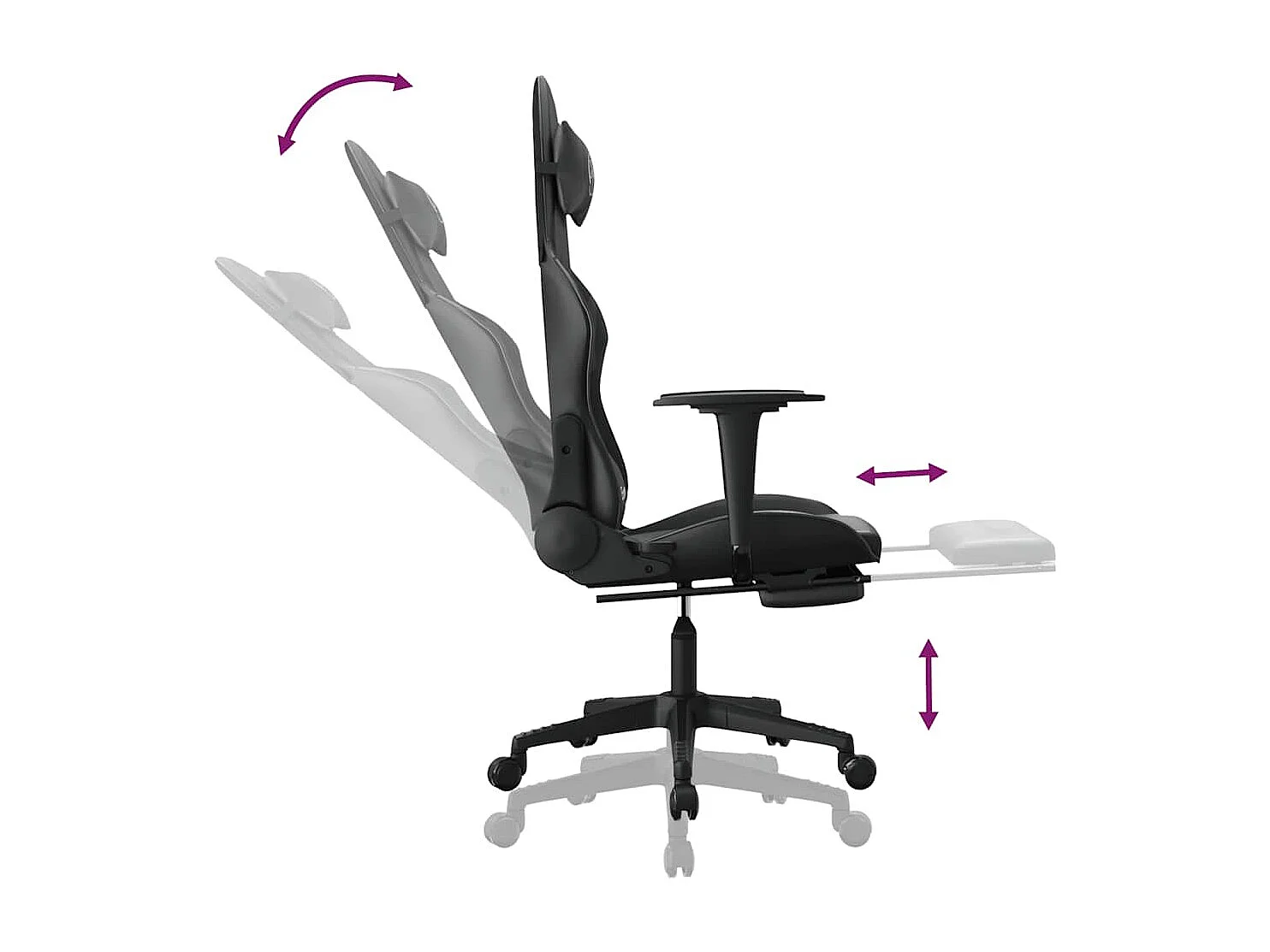 Cadeira gaming massagens c/ apoio pés couro artif. preto