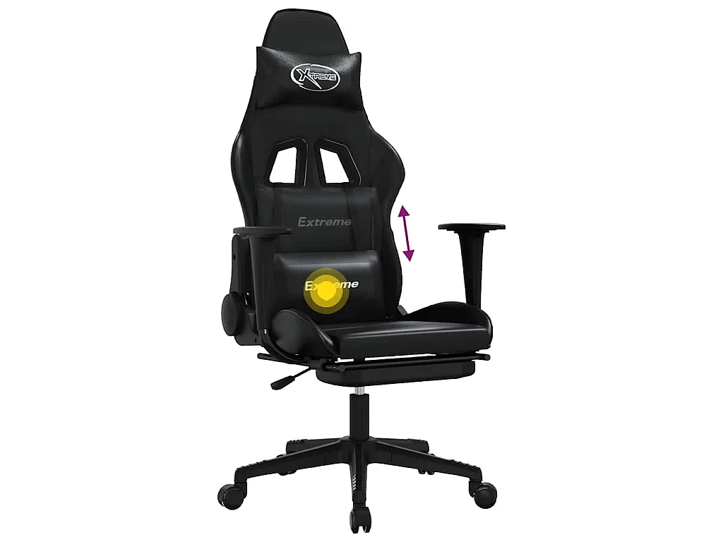 Chaise de jeu de massage avec repose-pied Noir Similicuir