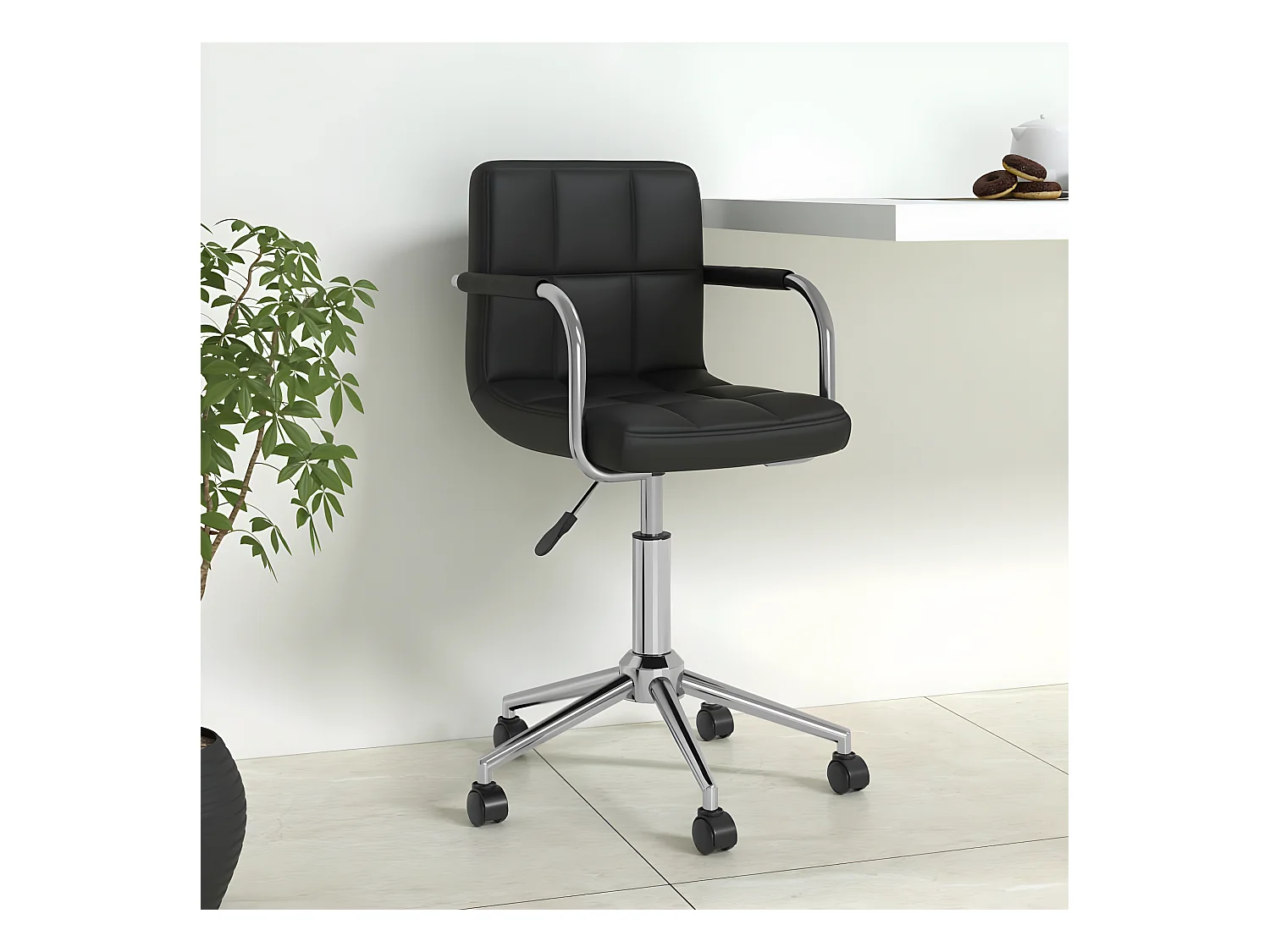 Chaise de bureau pivotante Noir Similicuir
