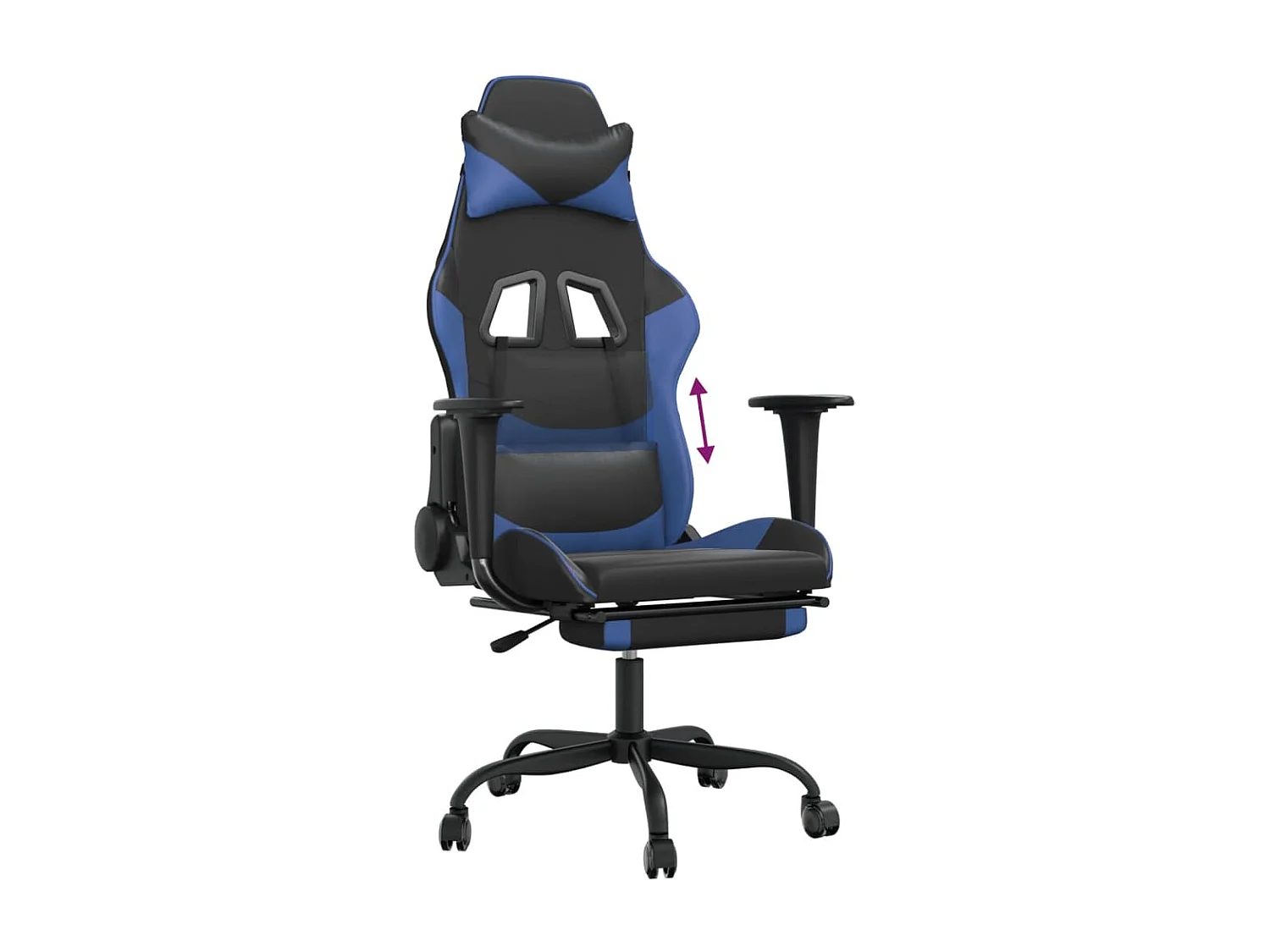 Chaise de jeu avec repose-pied Noir et bleu Similicuir