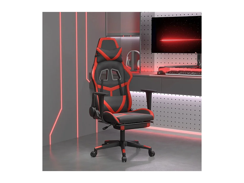 Massage gamestoel met voetensteun kunstleer zwart en rood
