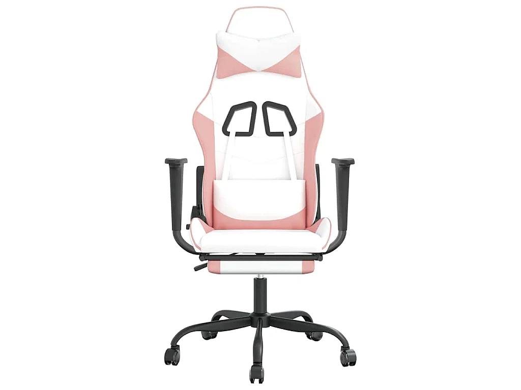 Massage gamestoel met voetensteun kunstleer zwart en roze