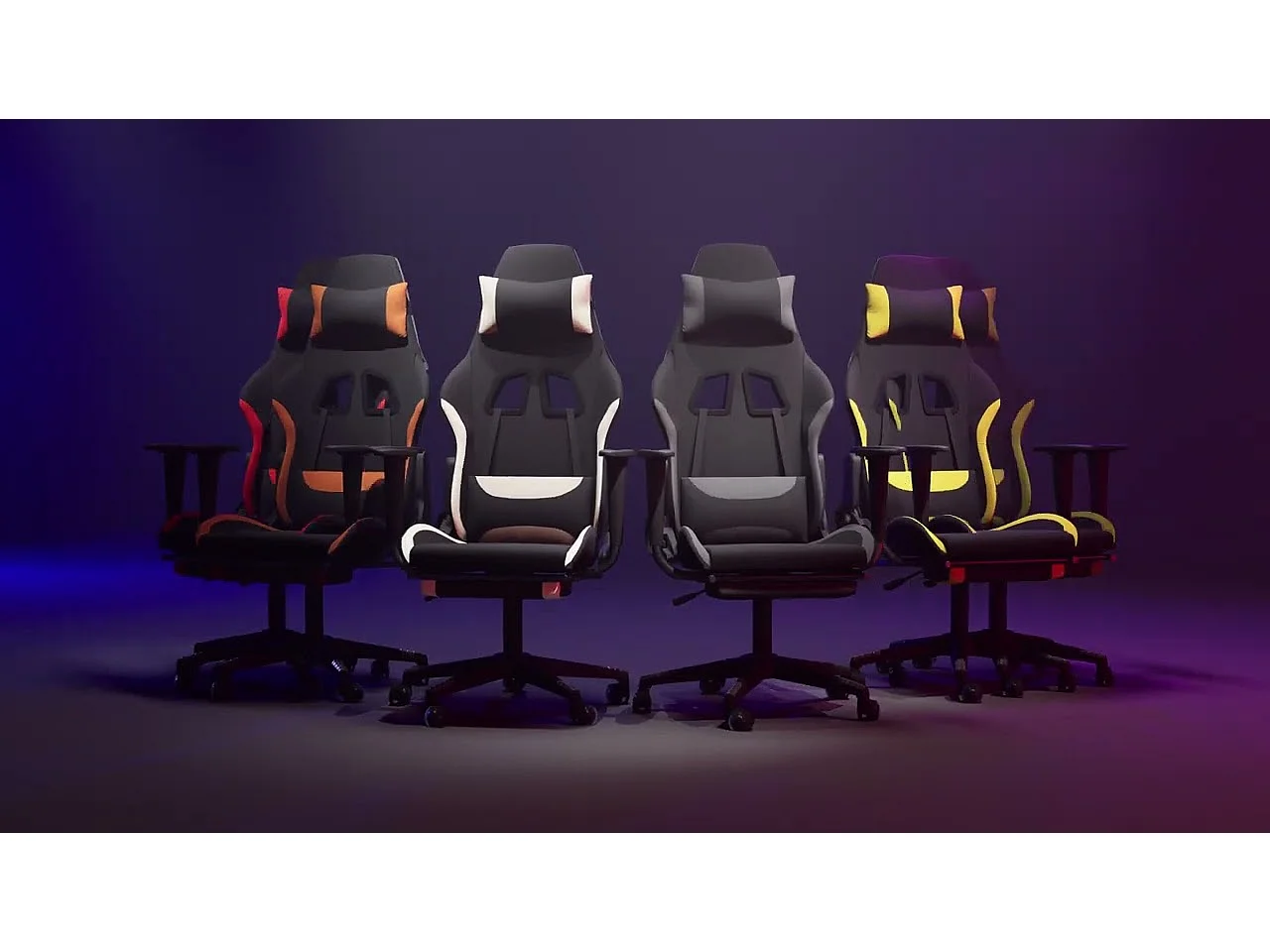 Cadeira de gaming com apoio de pés tecido preto e creme