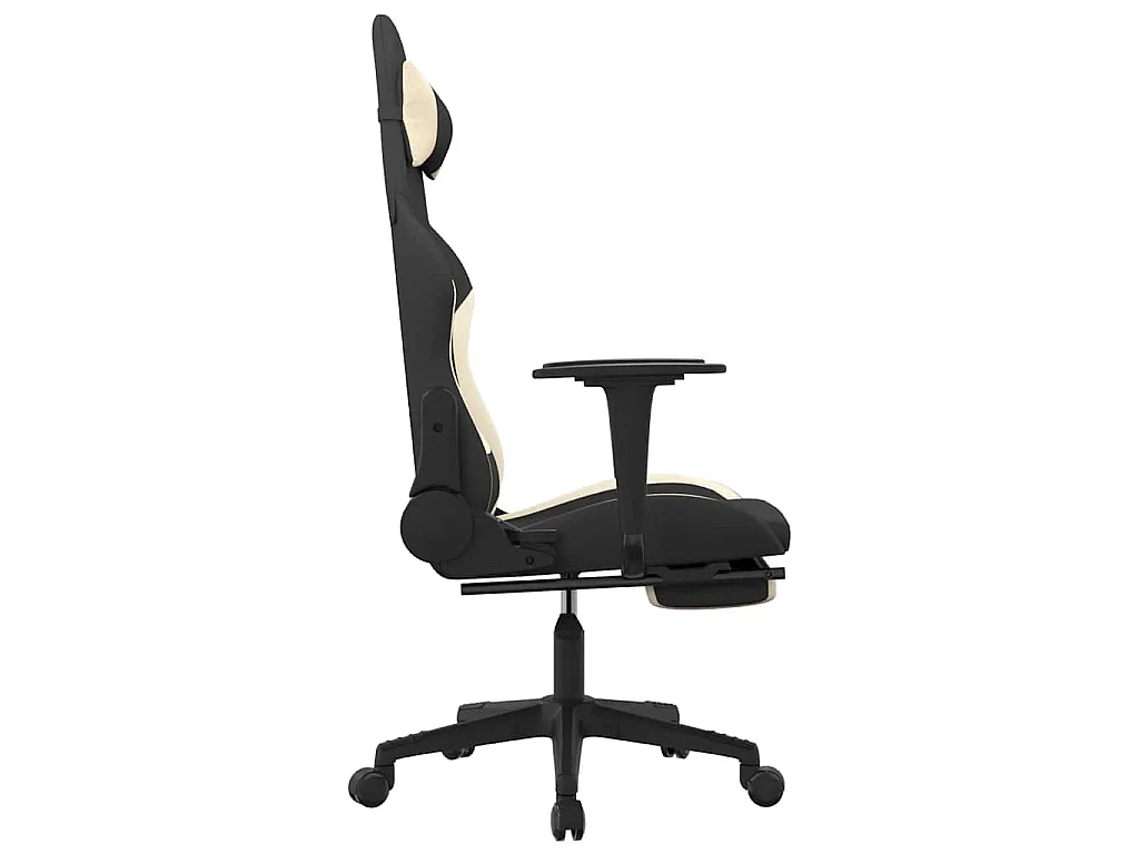 Sedia da Gaming Massaggio e Poggiapiedi Tessuto Nero e Crema