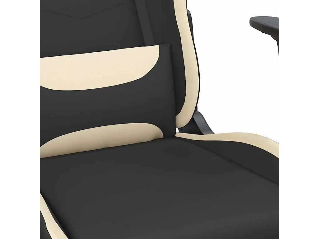 Sedia da Gaming Massaggio e Poggiapiedi Tessuto Nero e Crema