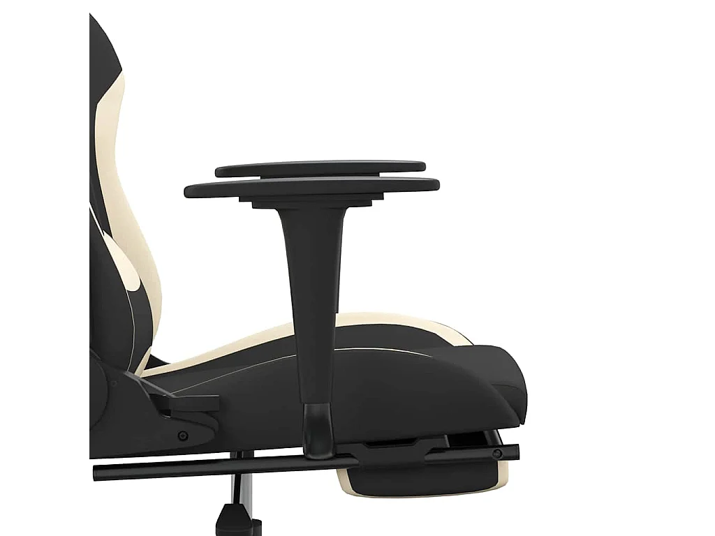 Sedia da Gaming Massaggio e Poggiapiedi Tessuto Nero e Crema