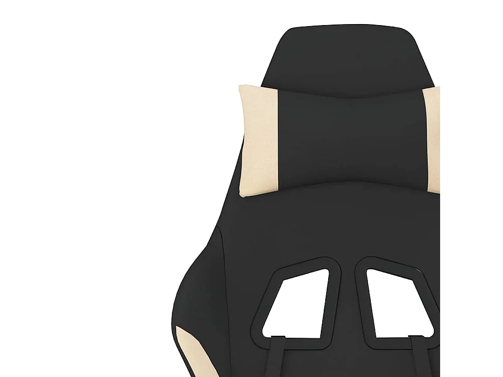 Sedia da Gaming Massaggio e Poggiapiedi Tessuto Nero e Crema