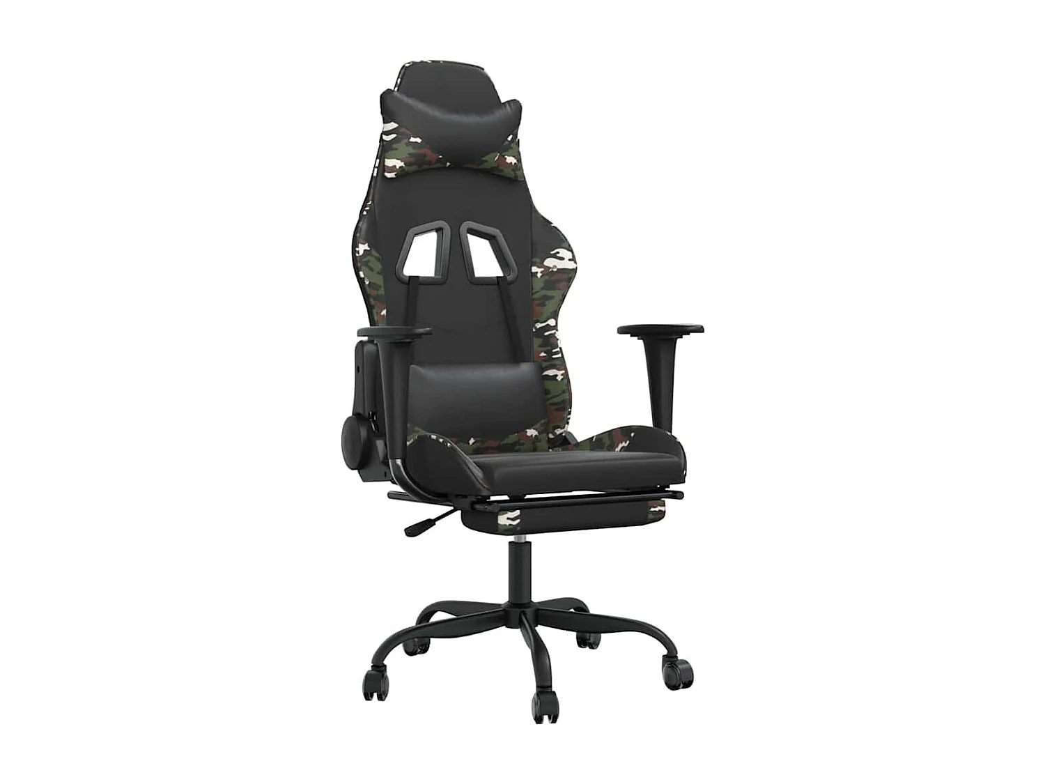 Massage gamestoel met voetensteun kunstleer zwart & camouflage