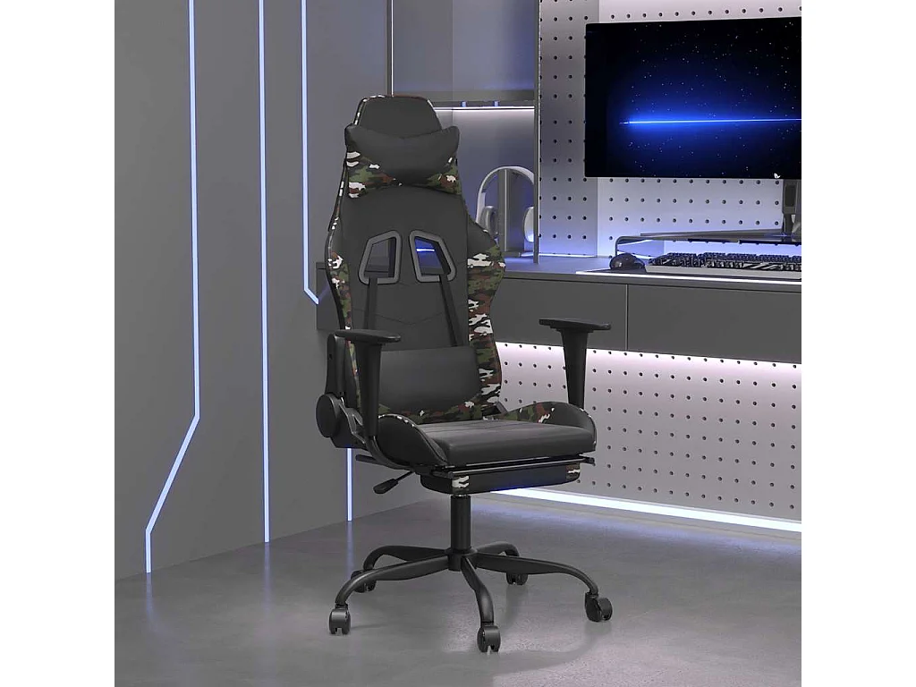 Gamingstuhl mit Massage Fußstütze Schwarz Tarnfarben Kunstleder