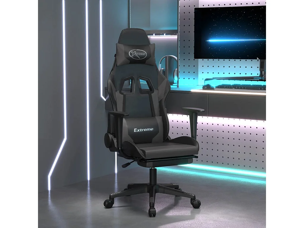 Chaise de jeu avec repose-pied Noir et gris Similicuir