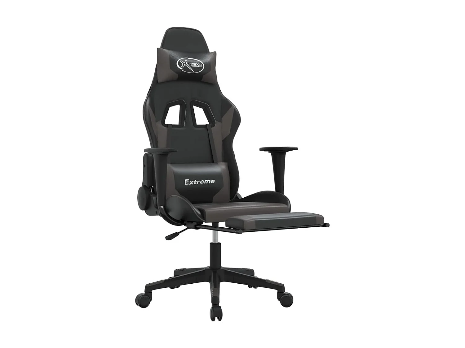 Chaise de jeu avec repose-pied Noir et gris Similicuir