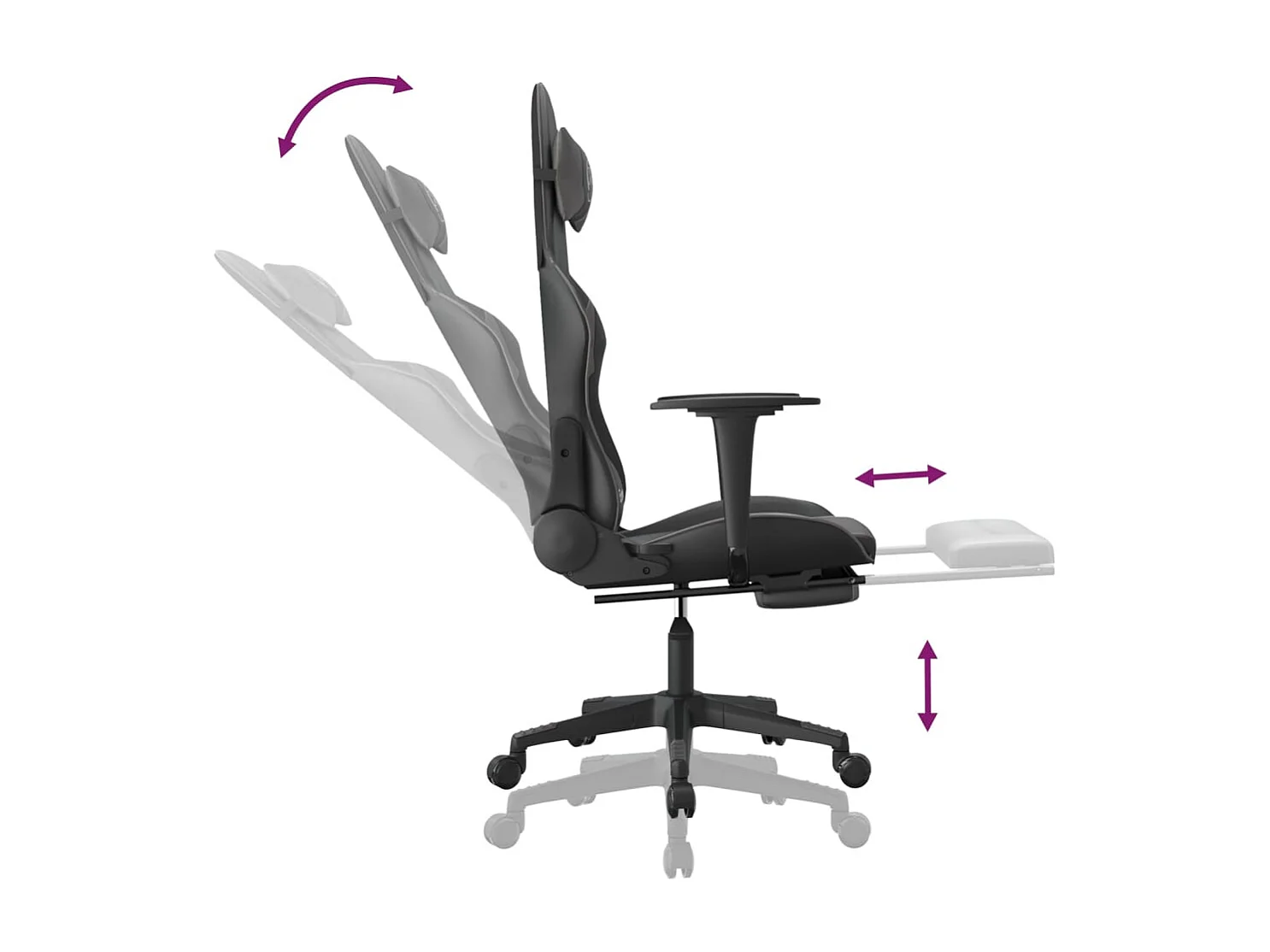 Chaise de jeu avec repose-pied Noir et gris Similicuir