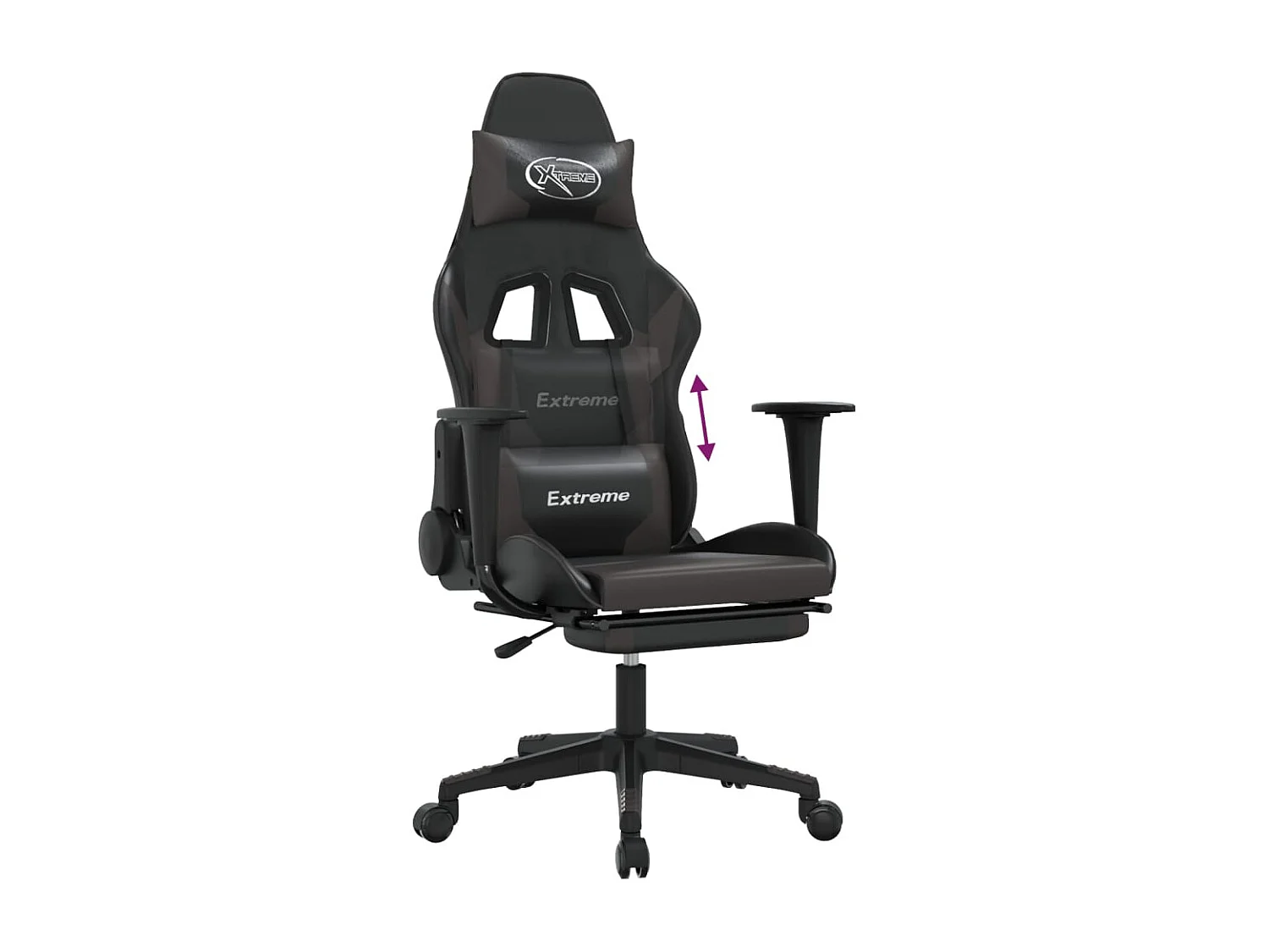 Chaise de jeu avec repose-pied Noir et gris Similicuir