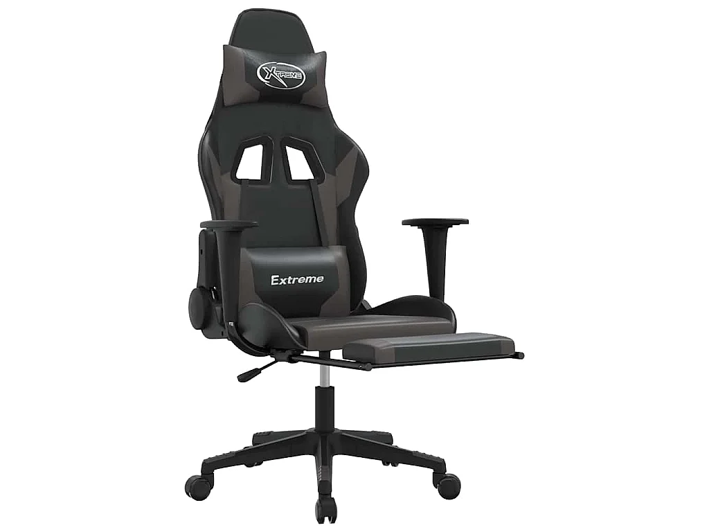 Sedia da Gaming con Poggiapiedi Nero e Grigio in Similpelle