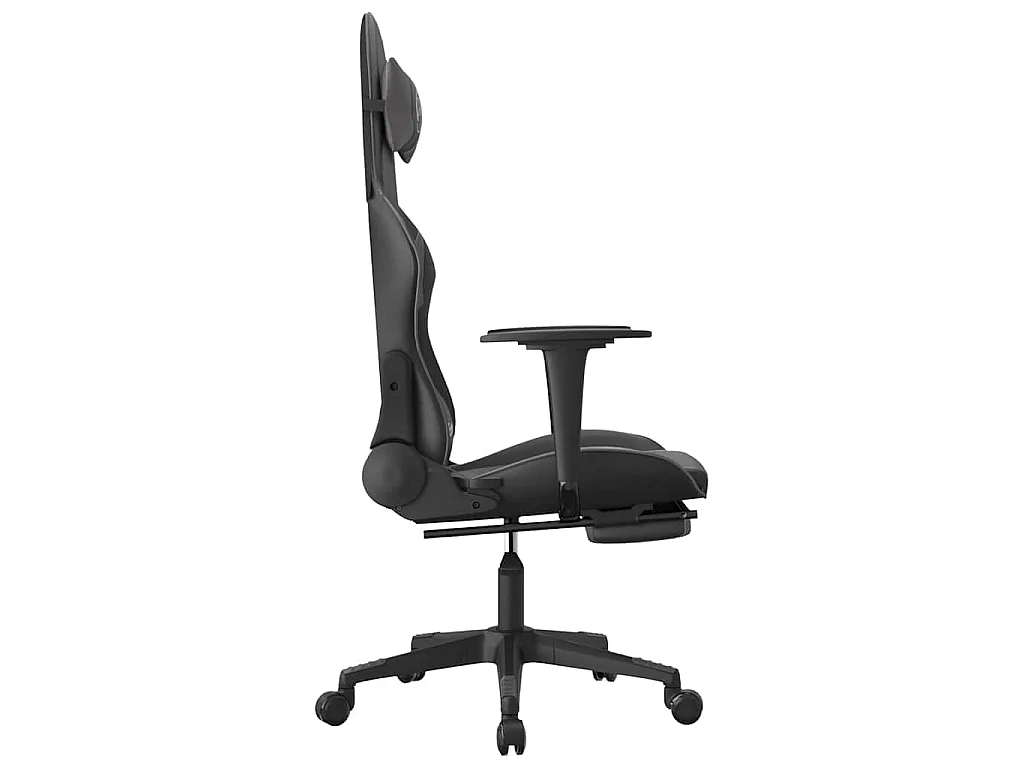 Sedia da Gaming con Poggiapiedi Nero e Grigio in Similpelle