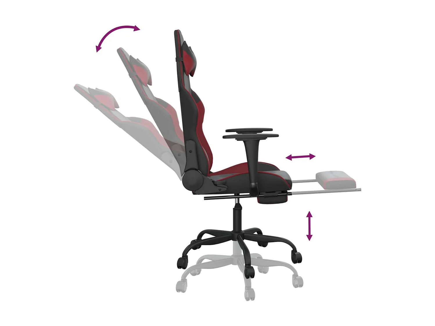 Chaise de jeu avec repose-pied Noir/rouge bordeaux Similicuir