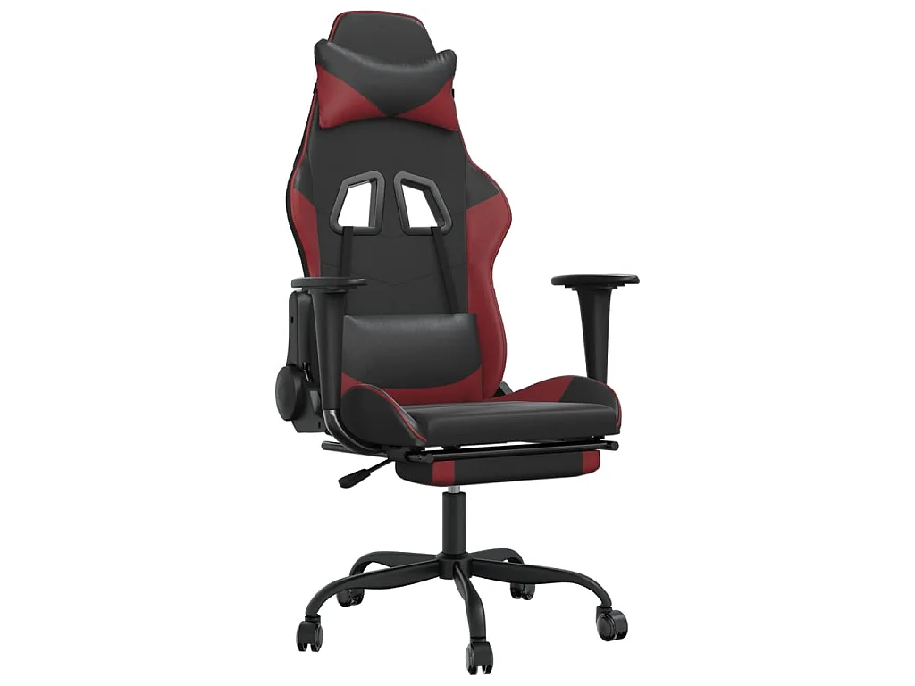 Chaise de jeu avec repose-pied Noir/rouge bordeaux Similicuir