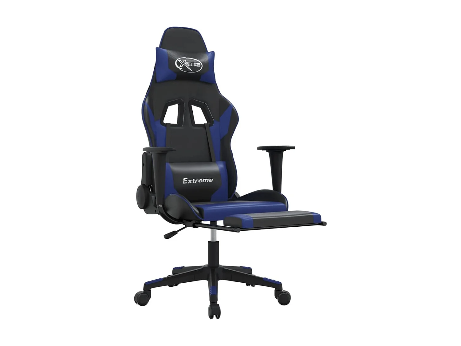 Chaise de jeu avec repose-pied Noir et bleu Similicuir