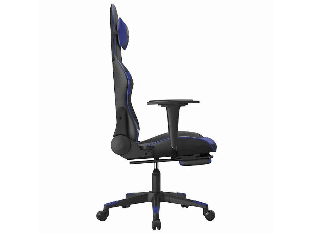 Gamestoel met voetensteun kunstleer zwart en blauw