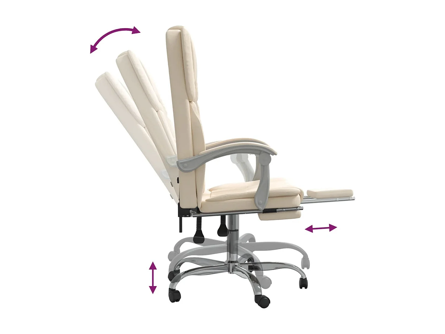 Silla de oficina reclinable cuero sintético crema