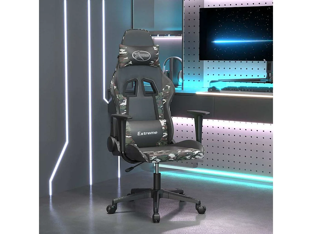 Chaise de jeu de massage repose-pied Noir camouflage Similicuir