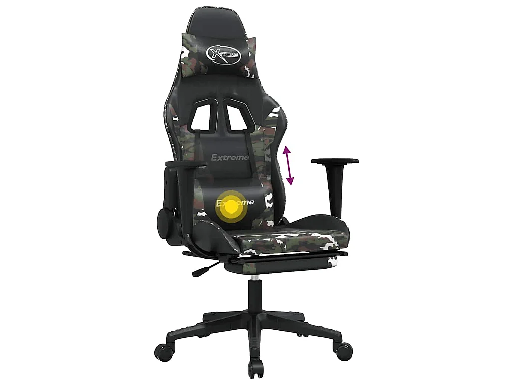Chaise de jeu de massage repose-pied Noir camouflage Similicuir